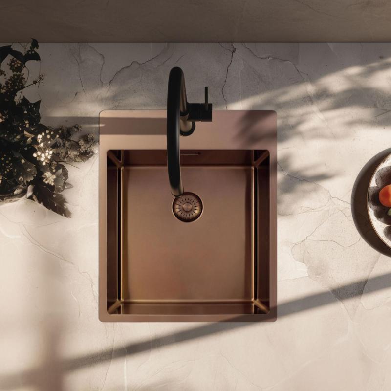 Pure.Sink Exclusivo Koppar diskho 44x52 cm Tapving med kranhålsbänk 10mm radie PEX4040T-62