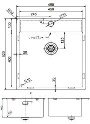 Pure.Sink Exclusivo RVS diskho 49x52 cm Tapwing med kranhålsbänk 10mm radie PEX4540T-02