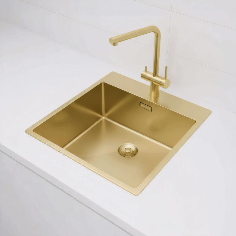 Pure.Sink Exclusivo Gyllene diskbänk 49x52 cm Tapwing med kranhålsbänk 10mm radie PEX4540T-60
