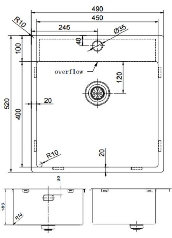 Pure.Sink Exclusivo Gun Metal diskbänk 49x52 cm Tapwing med kranhålsbänk 10mm radie PEX4540T-61
