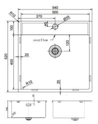 Pure.Sink Exclusivo RVS diskho 54x52cm Tapwing med kranhålsbank 10mm radie PEX5040T-02