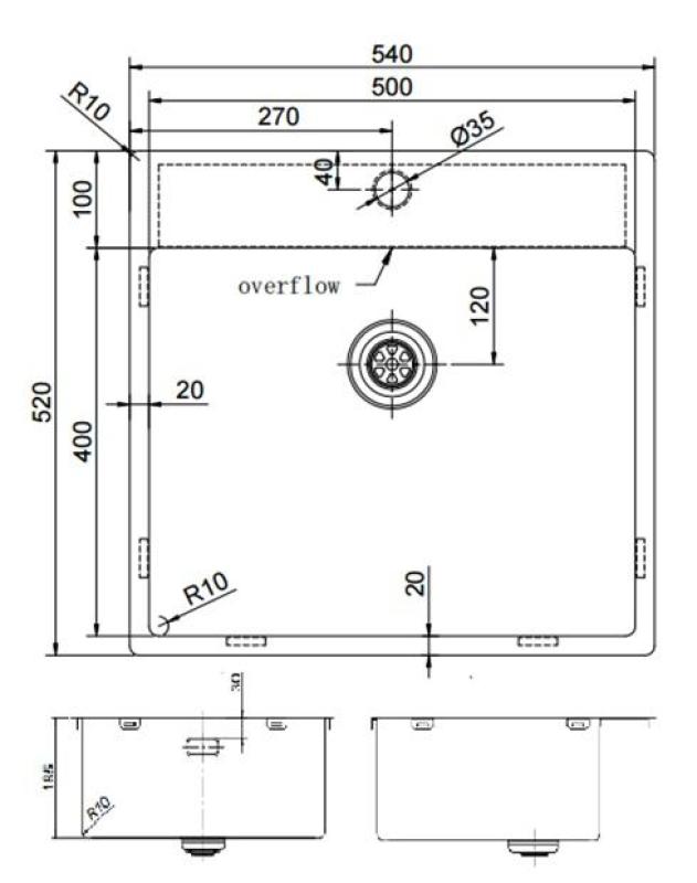 Pure.Sink Exclusivo RVS diskho 54x52cm Tapwing med kranhålsbank 10mm radie PEX5040T-02