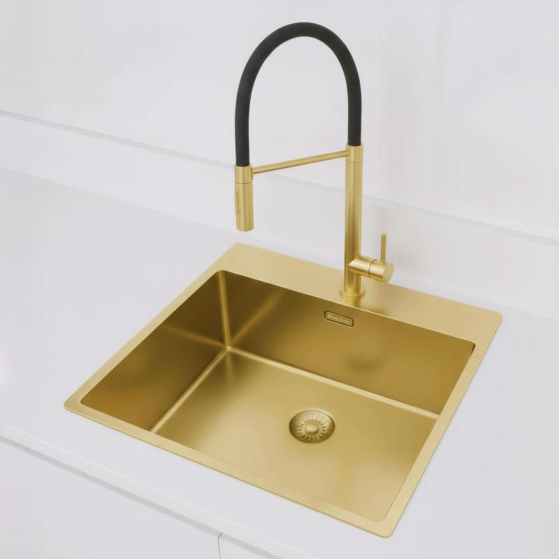 Pure.Sink Exclusivo Gyllene diskbänk 54x52 cm Tapwing med kranhålsbänk 10mm radie PEX5040T-60
