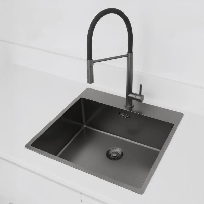 Pure.Sink Exclusivo Gun Metal diskbänk 54x52 cm Tapwing med kranhålsbänk 10mm radie PEX5040T-61