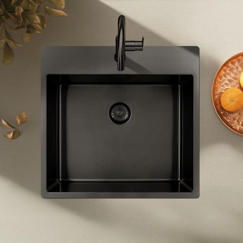 Pure.Sink Exclusivo Gun Metal diskbänk 54x52 cm Tapwing med kranhålsbänk 10mm radie PEX5040T-61