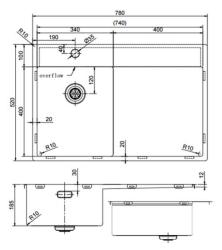 Pure.Sink Exclusivo RVS liten diskho med droppdel 78x52 cm Tapwing till vänster PEX3478LT-02