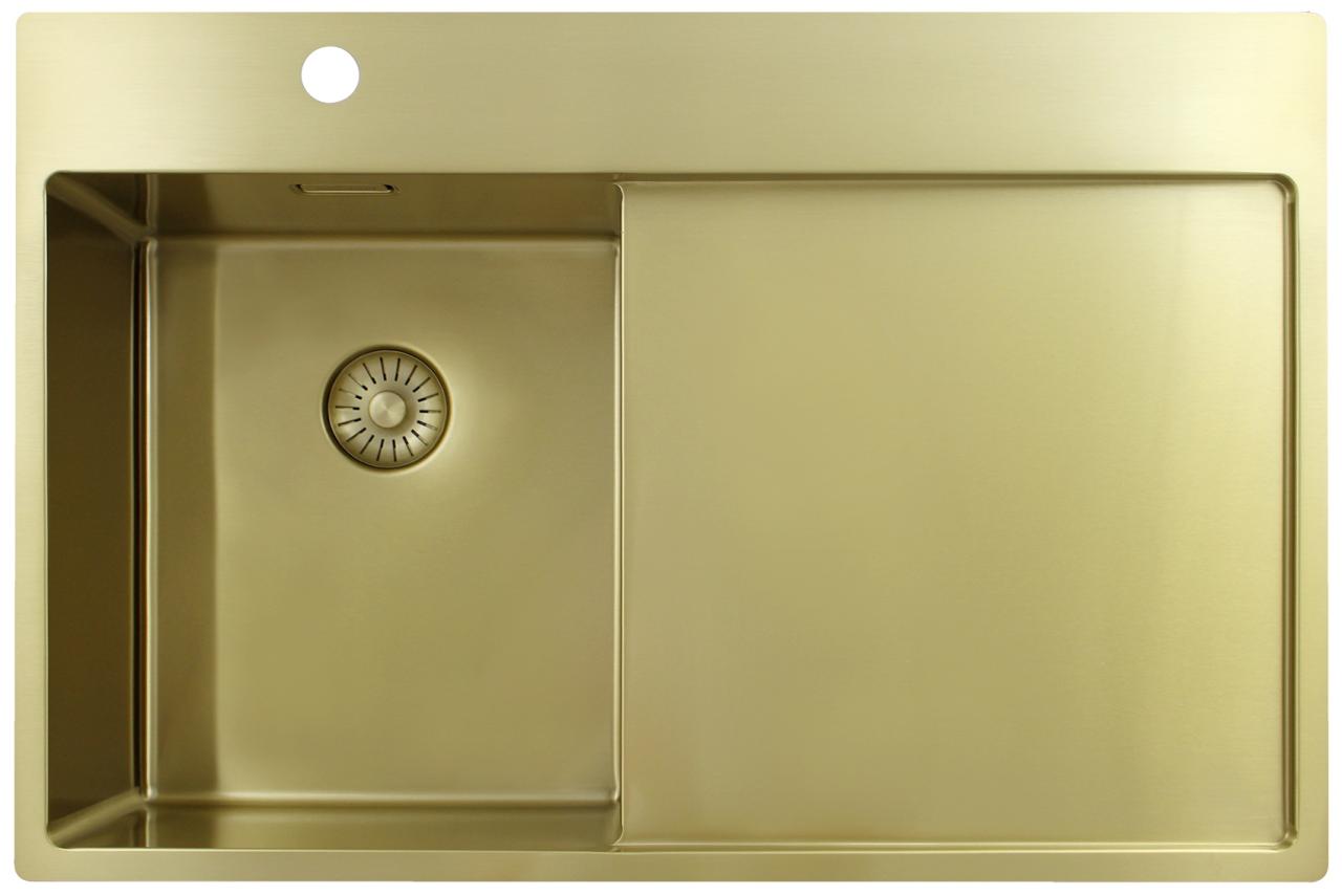 Pure.Sink Exclusivo Gyllene liten diskbänk med avrinningsdel 78x52 cm Tapwing vänster PEX3478LT-60 - Productafbeelding