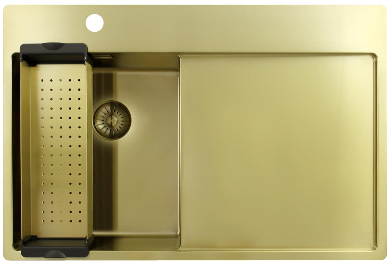 Pure.Sink Exclusivo Gyllene liten diskbänk med avrinningsdel 78x52 cm Tapwing vänster PEX3478LT-60 - Productafbeelding 3