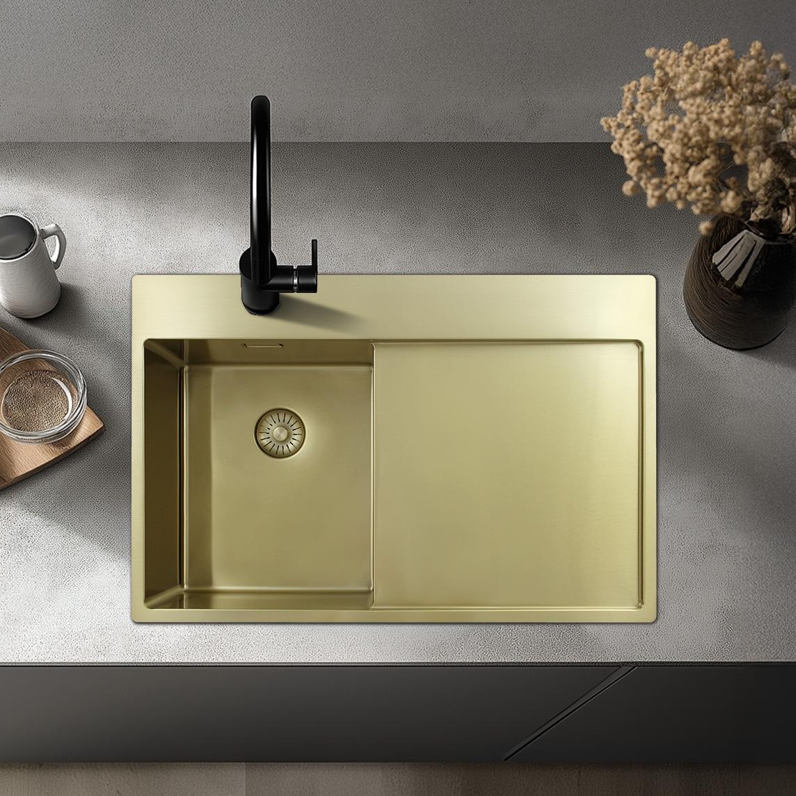 Pure.Sink Exclusivo Gyllene liten diskbänk med avrinningsdel 78x52 cm Tapwing vänster PEX3478LT-60 - Productafbeelding 2