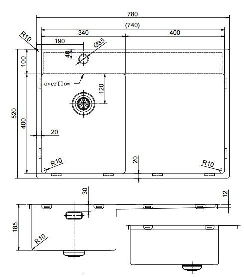 Pure.Sink Exclusivo Gyllene liten diskbänk med avrinningsdel 78x52 cm Tapwing vänster PEX3478LT-60 - Productafbeelding 8