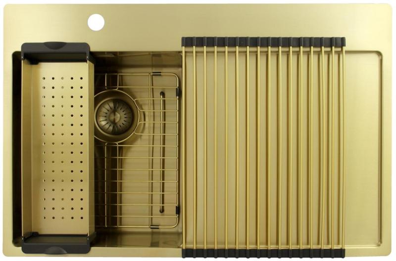 Pure.Sink Exclusivo Gyllene liten diskho med avrinningsdel 78x52 cm Kranvinge vänster PEX3478LT-60