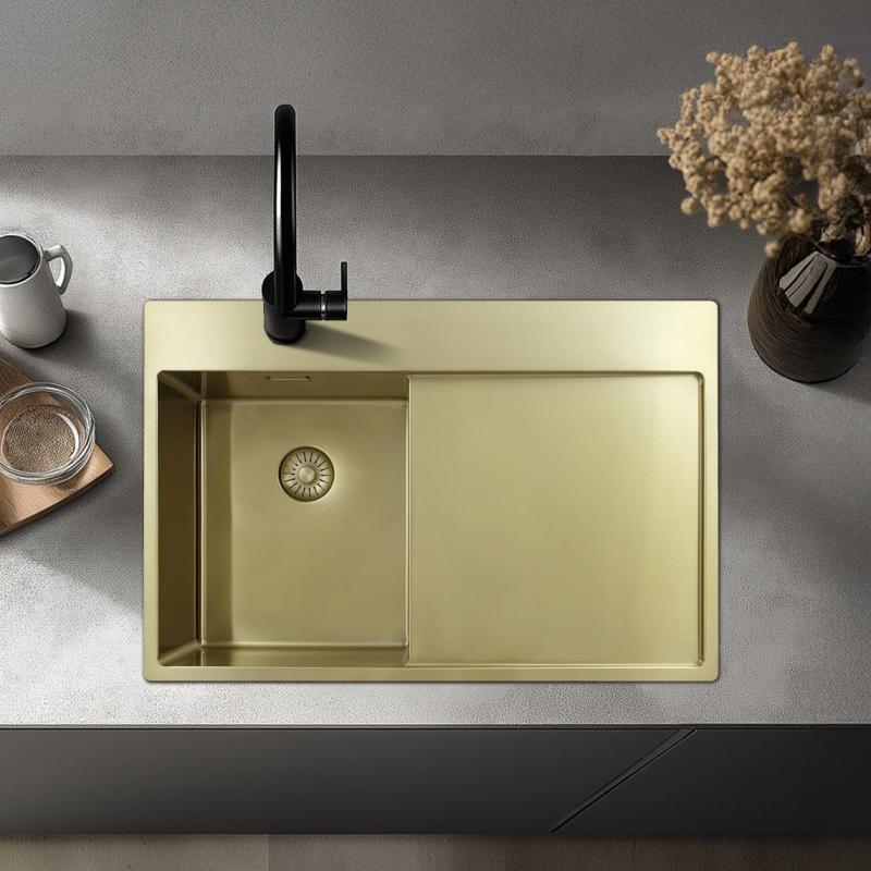 Pure.Sink Exclusivo Gyllene liten diskho med avrinningsdel 78x52 cm Kranvinge vänster PEX3478LT-60