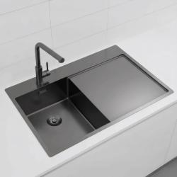 Pure.Sink Exclusivo Gun Metal liten diskbänk med avrinningsdel 78x52 cm Tapwing till vänster PEX3478LT-61