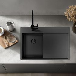 Pure.Sink Exclusivo Gun Metal liten diskbänk med avrinningsdel 78x52 cm Tapwing till vänster PEX3478LT-61