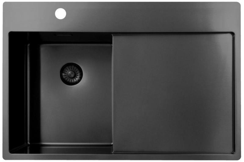 Pure.Sink Exclusivo Gun Metal liten diskbänk med avrinningsdel 78x52 cm Tapwing till vänster PEX3478LT-61