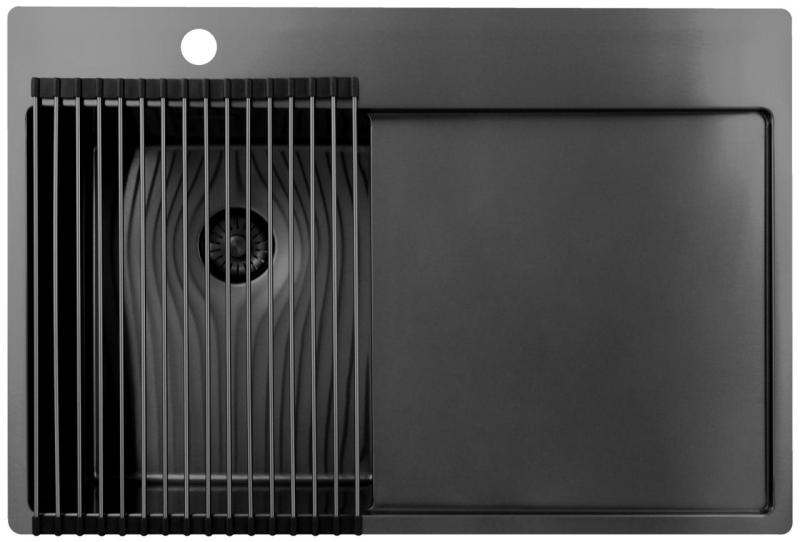 Pure.Sink Exclusivo Gun Metal liten diskbänk med avrinningsdel 78x52 cm Tapwing till vänster PEX3478LT-61