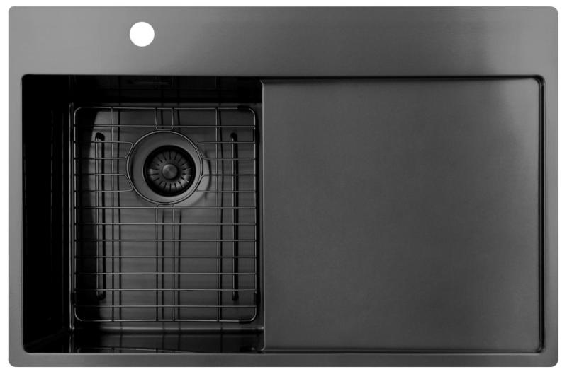 Pure.Sink Exclusivo Gun Metal liten diskbänk med avrinningsdel 78x52 cm Tapwing till vänster PEX3478LT-61