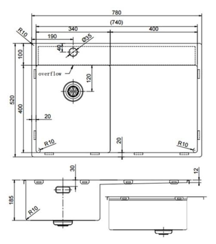 Pure.Sink Exclusivo Gun Metal liten diskbänk med avrinningsdel 78x52 cm Tapwing till vänster PEX3478LT-61