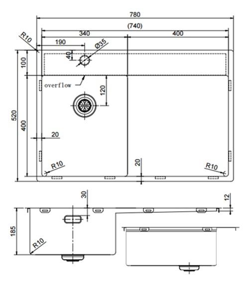 Pure.Sink Exclusivo Koppar liten diskbänk med avrinningsyta 78x52 cm Tapwing vänster PEX3478LT-62 - Productafbeelding 8