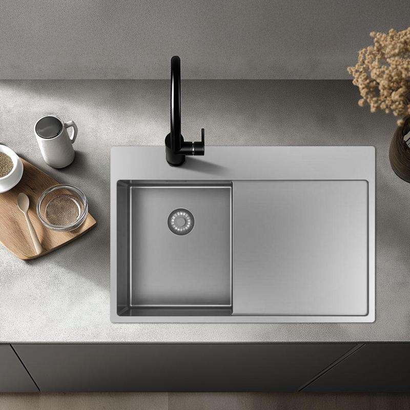 Pure.Sink Exclusivo RVS liten diskho med avrinningsområde 78x52 cm Tapwing till höger PEX3478RT-02