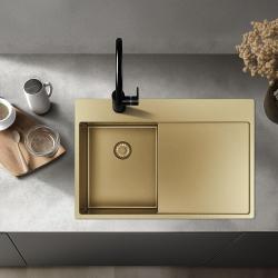 Pure.Sink Exclusivo Guld liten diskbänk med avrinningsområde 78x52 cm Tapwing till höger PEX3478RT-60