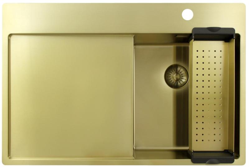 Pure.Sink Exclusivo Gyllene liten diskho med avrinningsyta 78x52 cm Kranvinge höger PEX3478RT-60