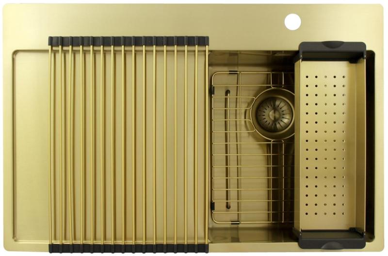 Pure.Sink Exclusivo Gyllene liten diskho med avrinningsyta 78x52 cm Kranvinge höger PEX3478RT-60