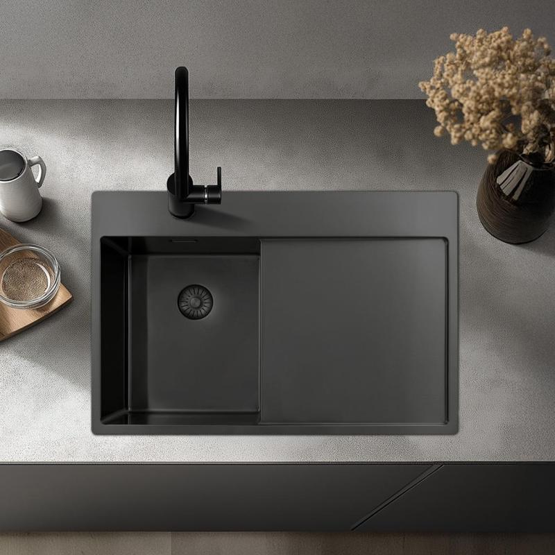 Pure.Sink Exclusivo Gun Metal liten diskho med avrinningsyta 78x52 cm Tapwing höger PEX3478RT-61