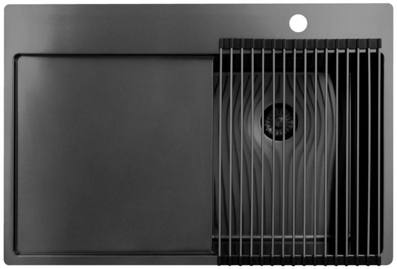 Pure.Sink Exclusivo Gun Metal liten diskho med avrinningsyta 78x52 cm Tapwing höger PEX3478RT-61