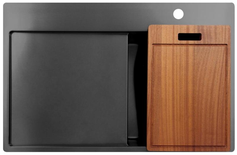 Pure.Sink Exclusivo Gun Metal liten diskho med avrinningsyta 78x52 cm Tapwing höger PEX3478RT-61