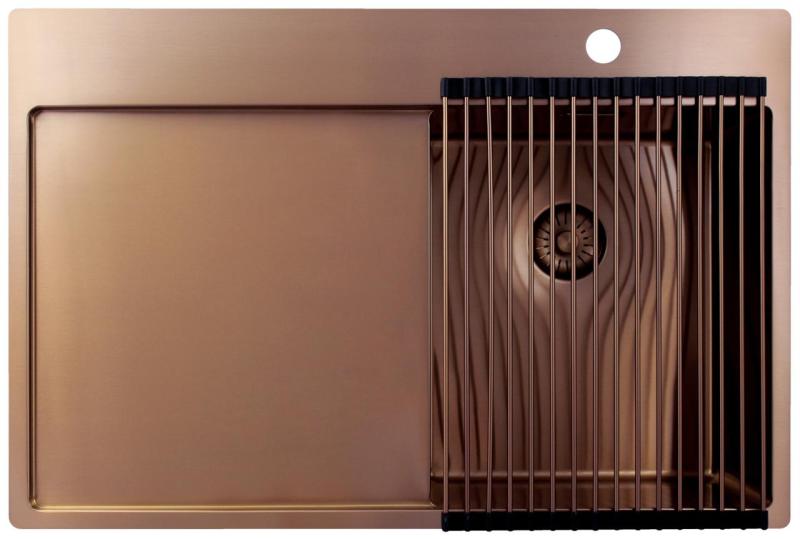 Pure.Sink Exclusivo Koppar liten diskbänk med avrinningsområde 78x52 cm Tapwing till höger PEX3478RT-62