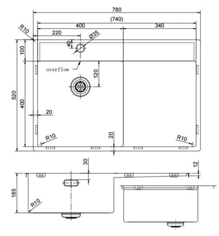 Pure.Sink Exclusivo RVS diskho med avrinningsdel 78x52 cm Tapwing vänster PEX4078LT-02