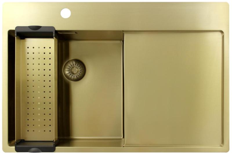 Pure.Sink Exclusivo Gyllene diskho med avrinningsyta 78x52 cm Kranvinge vänster PEX4078LT-60