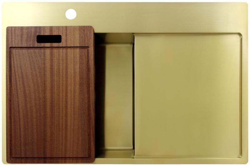 Pure.Sink Exclusivo Gyllene diskho med avrinningsyta 78x52 cm Kranvinge vänster PEX4078LT-60