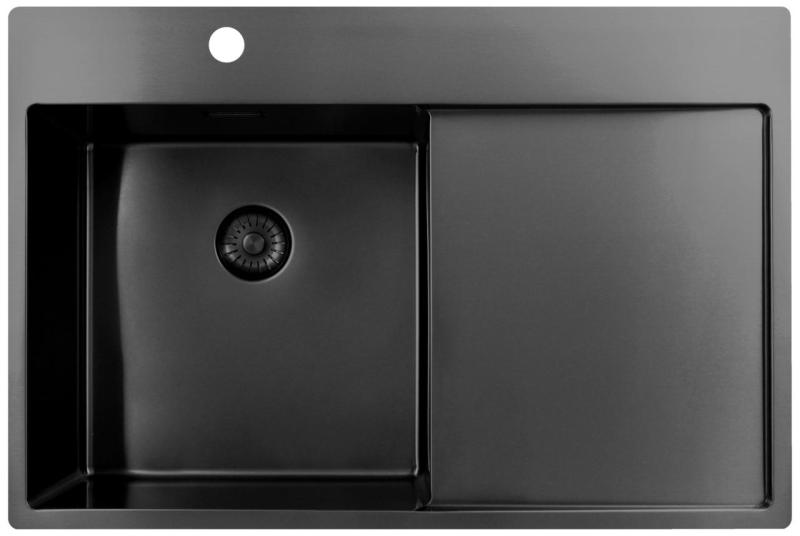 Pure.Sink Exclusivo Gun Metal diskho med avrinningsdel 78x52 cm Tapwing vänster PEX4078LT-61