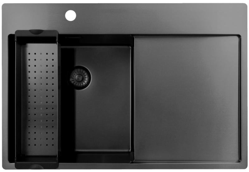 Pure.Sink Exclusivo Gun Metal diskho med avrinningsdel 78x52 cm Tapwing vänster PEX4078LT-61