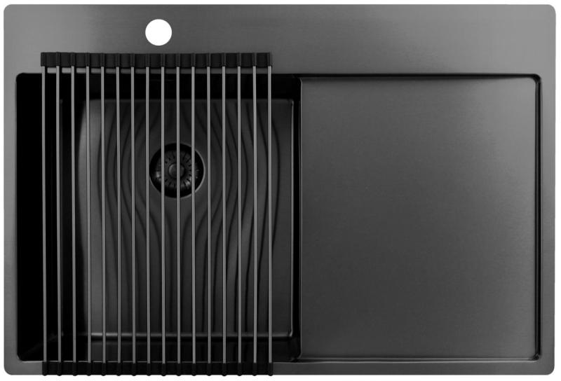 Pure.Sink Exclusivo Gun Metal diskho med avrinningsdel 78x52 cm Tapwing vänster PEX4078LT-61