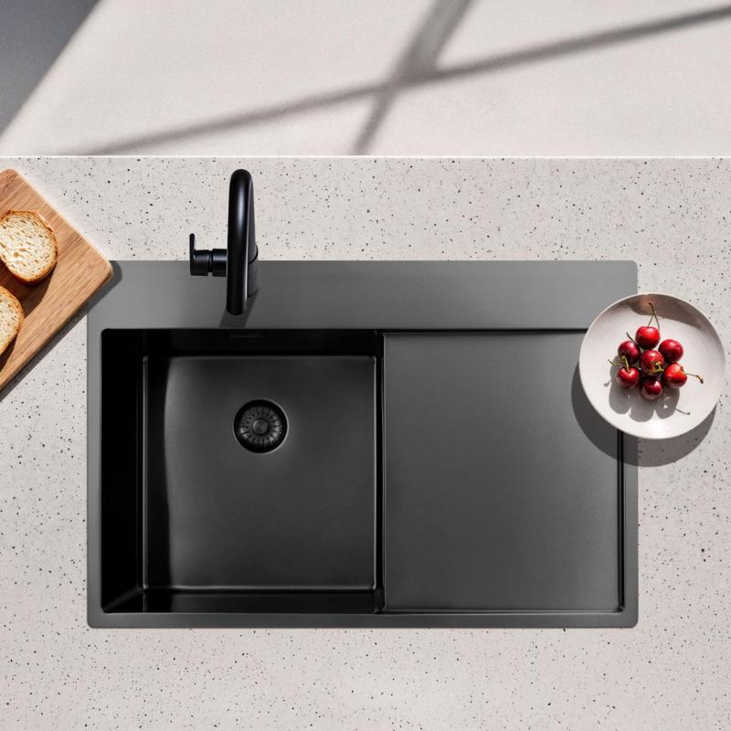 Pure.Sink Exclusivo Gun Metal diskho med avrinningsdel 78x52 cm Tapwing vänster PEX4078LT-61