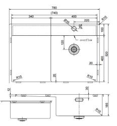 Pure.Sink Exclusivo RVS diskho med avrinningsdel 78x52 cm Tapwing till höger PEX4078RT-02