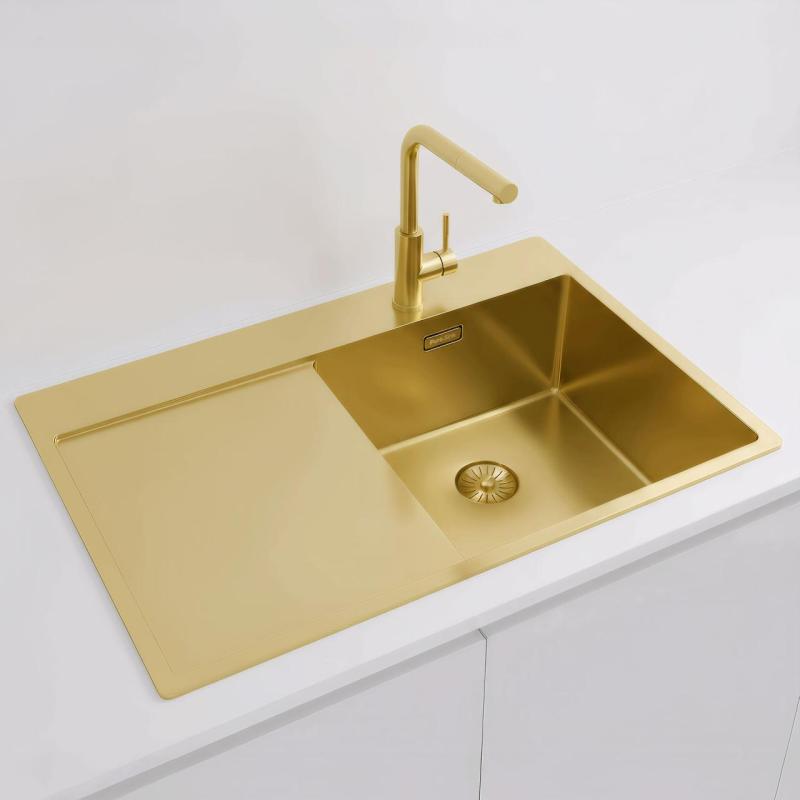 Pure.Sink Exclusivo Guld diskho med avrinningsyta 78x52 cm Kranvinge höger PEX4078RT-60