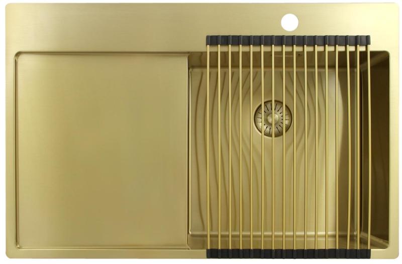 Pure.Sink Exclusivo Guld diskho med avrinningsyta 78x52 cm Kranvinge höger PEX4078RT-60