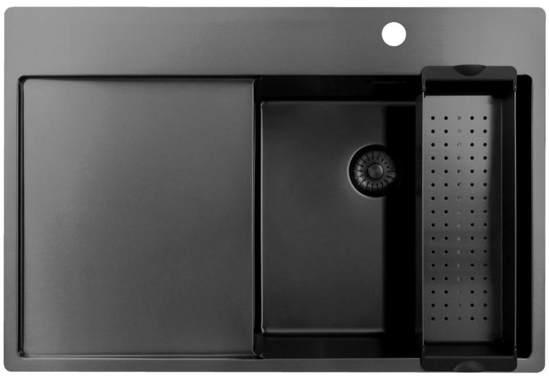 Pure.Sink Exclusivo Gun Metal diskho med avrinningsdel 78x52 cm Tapwing höger PEX4078RT-61