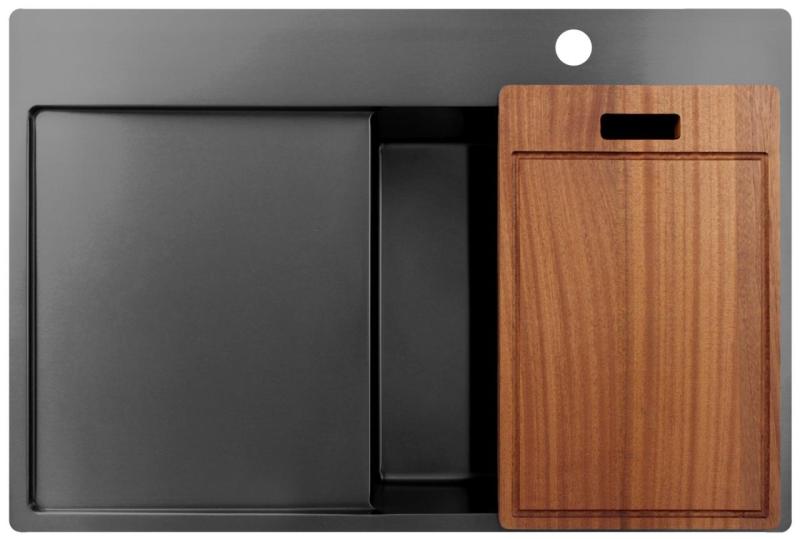 Pure.Sink Exclusivo Gun Metal diskho med avrinningsdel 78x52 cm Tapwing höger PEX4078RT-61