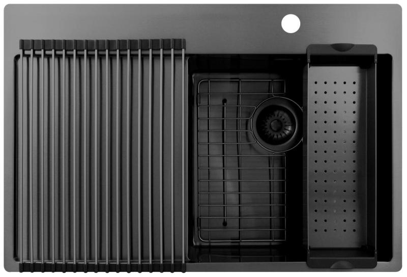 Pure.Sink Exclusivo Gun Metal diskho med avrinningsdel 78x52 cm Tapwing höger PEX4078RT-61