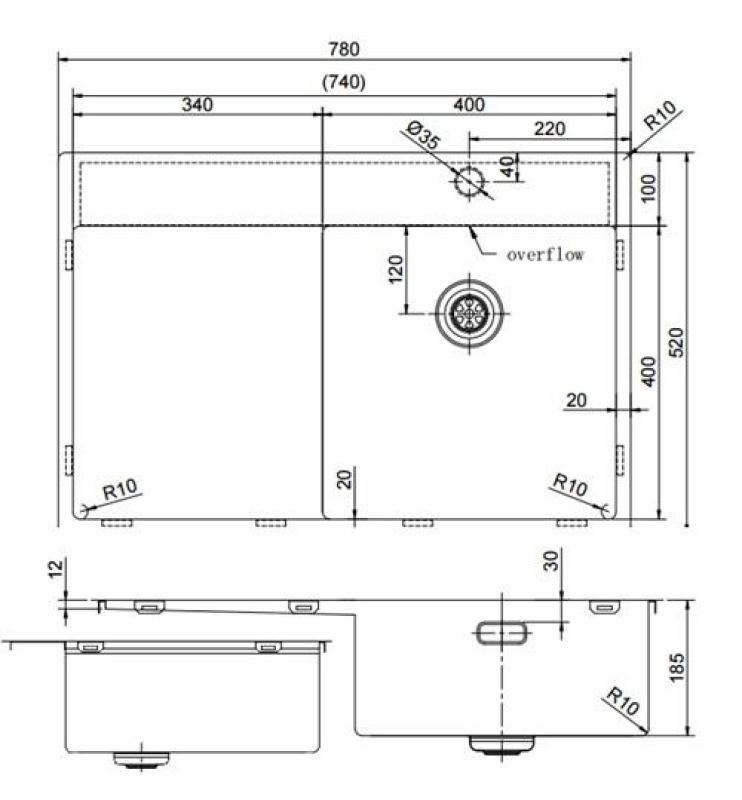 Pure.Sink Exclusivo Koppar diskho med droppningsområde 78x52 cm Tapwing höger PEX4078RT-62