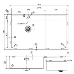 Pure.Sink Exclusivo RVS diskho med droppavsnitt 86x52 cm Tapwing vänster PEX5086LT-02