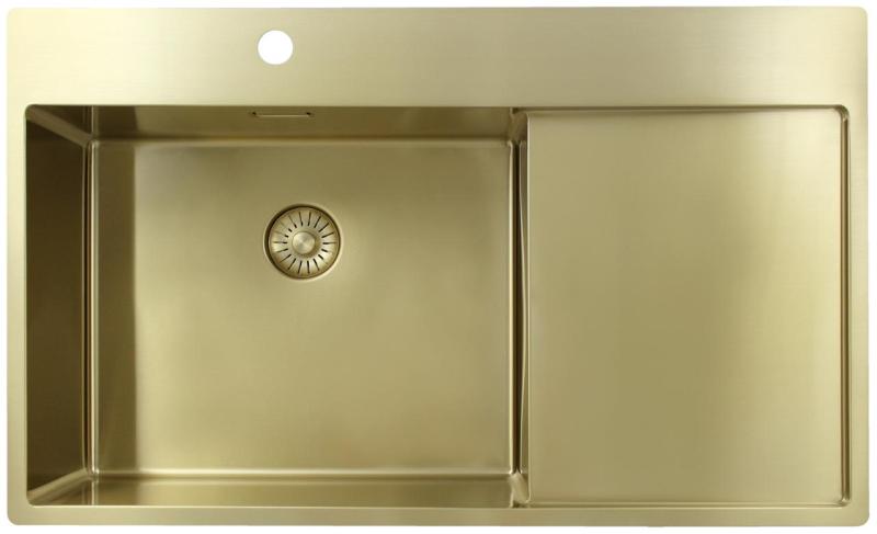 Pure.Sink Exclusivo Gyllene diskho med avrinningsyta 86x52 cm Kranvinge vänster PEX5086LT-60