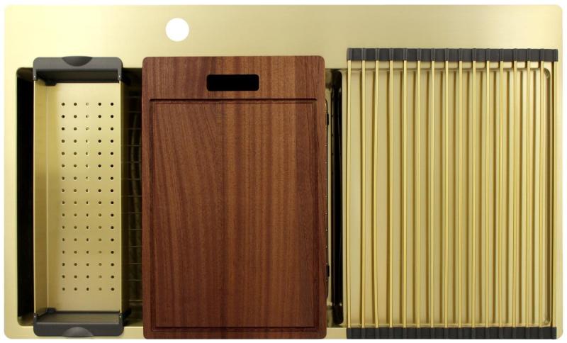 Pure.Sink Exclusivo Gyllene diskho med avrinningsyta 86x52 cm Kranvinge vänster PEX5086LT-60