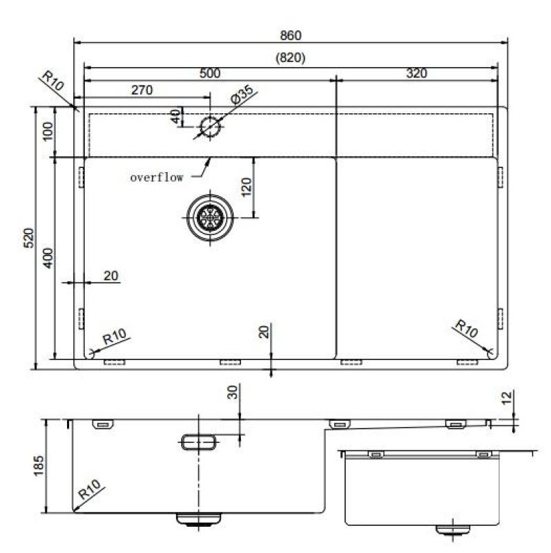 Pure.Sink Exclusivo Gyllene diskho med avrinningsyta 86x52 cm Kranvinge vänster PEX5086LT-60