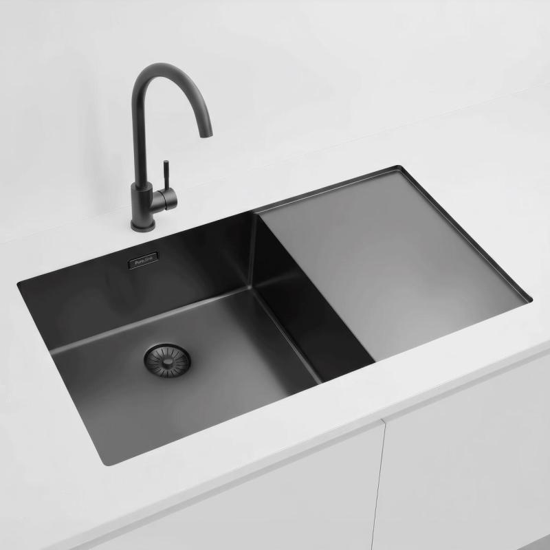 Pure.Sink Exclusivo Gun Metal diskho med avrinningsdel 86x52 cm Tapwing vänster PEX5086LT-61